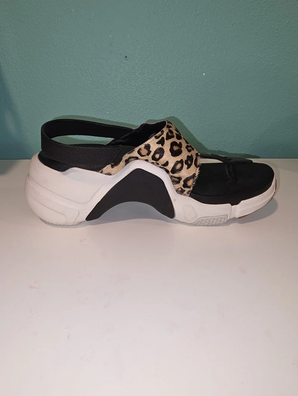 Mark Nason Leopard-Print Calf Hair Platform Sandals in Black and Tan